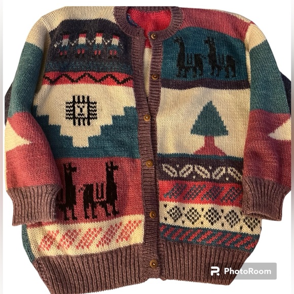 Sweaters - Beautiful Heavy Wool possible Alpaca wool Cardigan Sweater. Hand made. XL